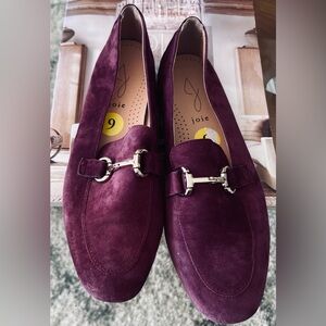 Joie Plum Suede Loafers with Silver Hardware